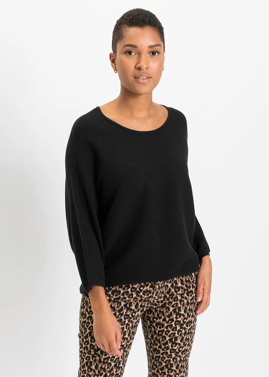 Oversize Ripp-Pullover aus Viskose-Mix