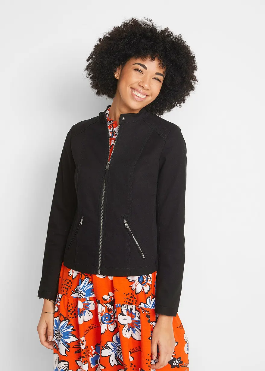 Jacke aus Baumwoll-Twill mit seitlichen Stretcheinsätzen