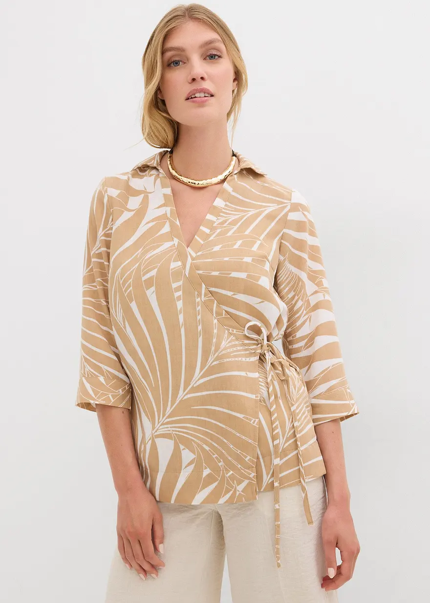 Kimono-Bluse in Leinenoptik