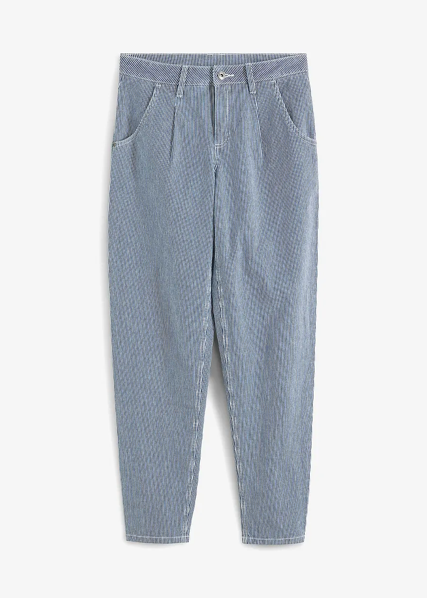 Barrel-Jeans, Mid Waist, gestreift