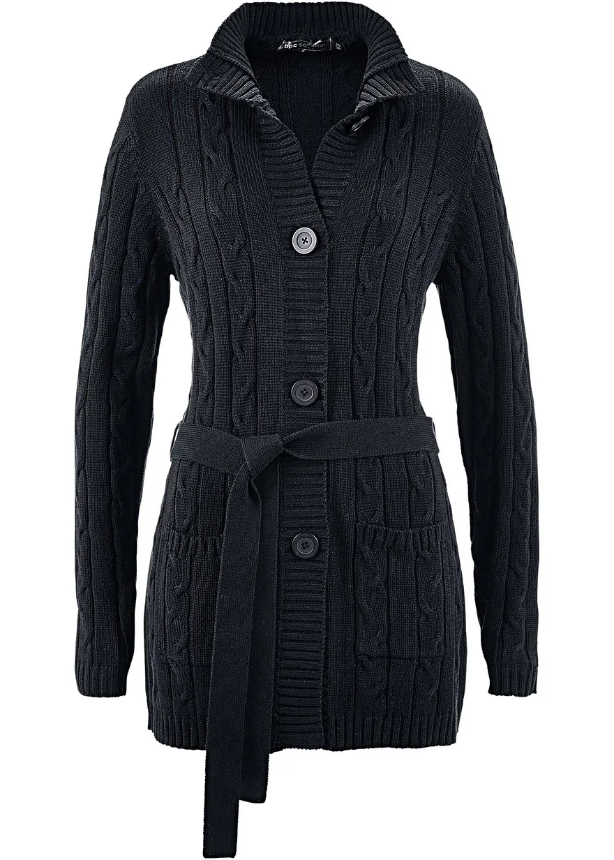 Longstrickjacke mit Zopfmuster