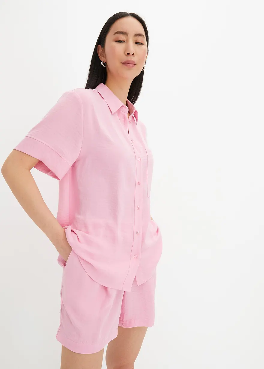 Halbarm-Bluse mit Brusttasche