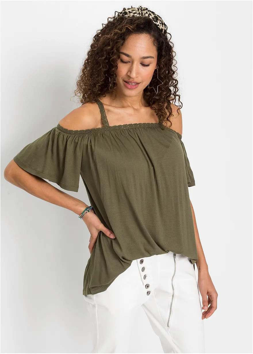 Cold-Shoulder-Shirt aus softer Viskose