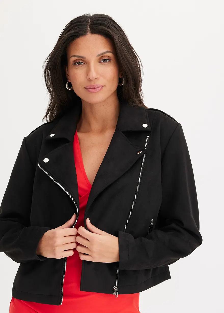 Cropped wildlederimitat Jacke