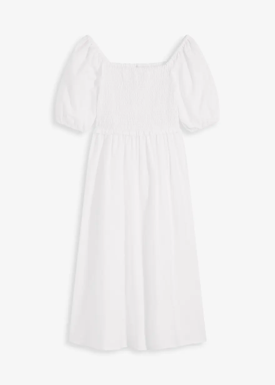 Midikleid mit Puffärmeln und Smoke-Detail