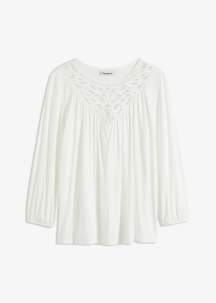 Jersey-Shirt mit Spitzeneinsatz