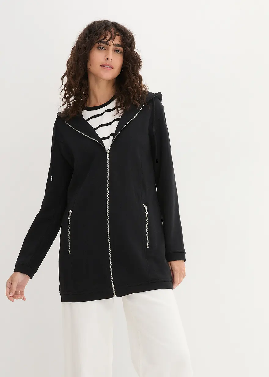 Long-Sweatjacke mit Reißverschlusstaschen