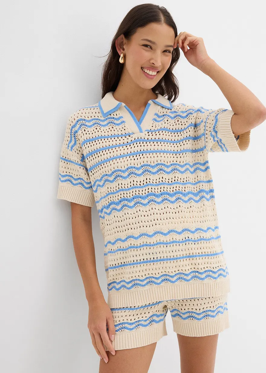 Oversize Strickshirt aus luftigem Baumwoll-Leinen-Mix