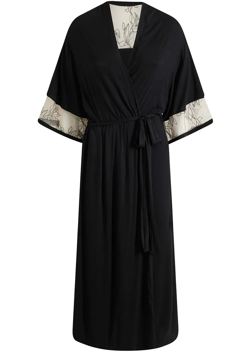 Langer Viskose Kimono mit Stickerei