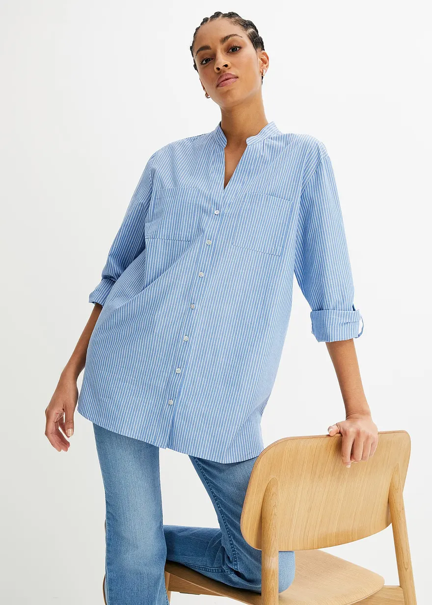 Longbluse mit Krempel-Ärmel