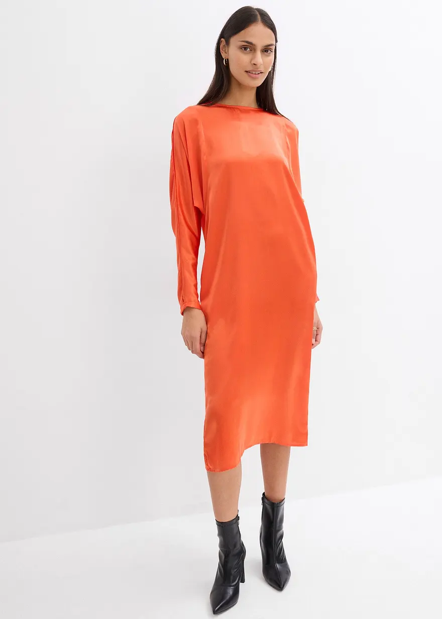 Midikleid mit Fledermausärmeln aus fließendem Satin