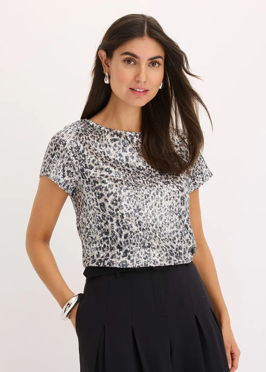 Pailettenshirt mit Leopardenmuster