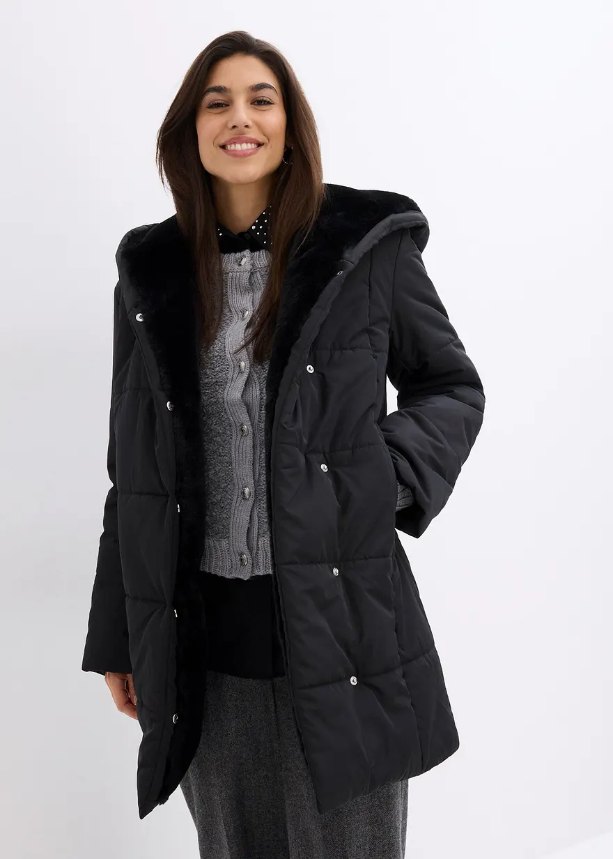 Steppjacke mit Fellimitatbesatz