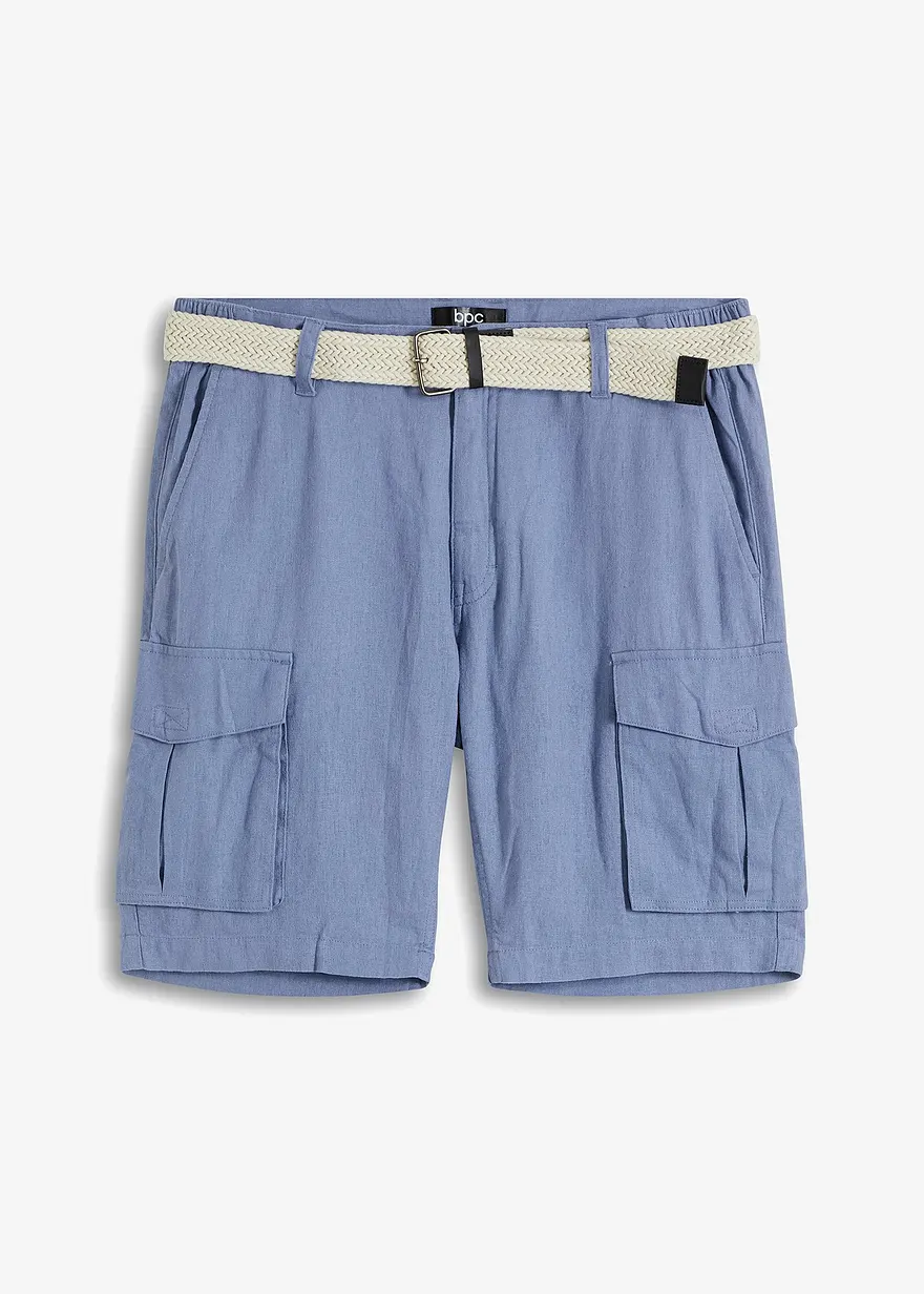 Regular Fit Cargo-Bermuda mit Gürtel aus Leinen-Mix
