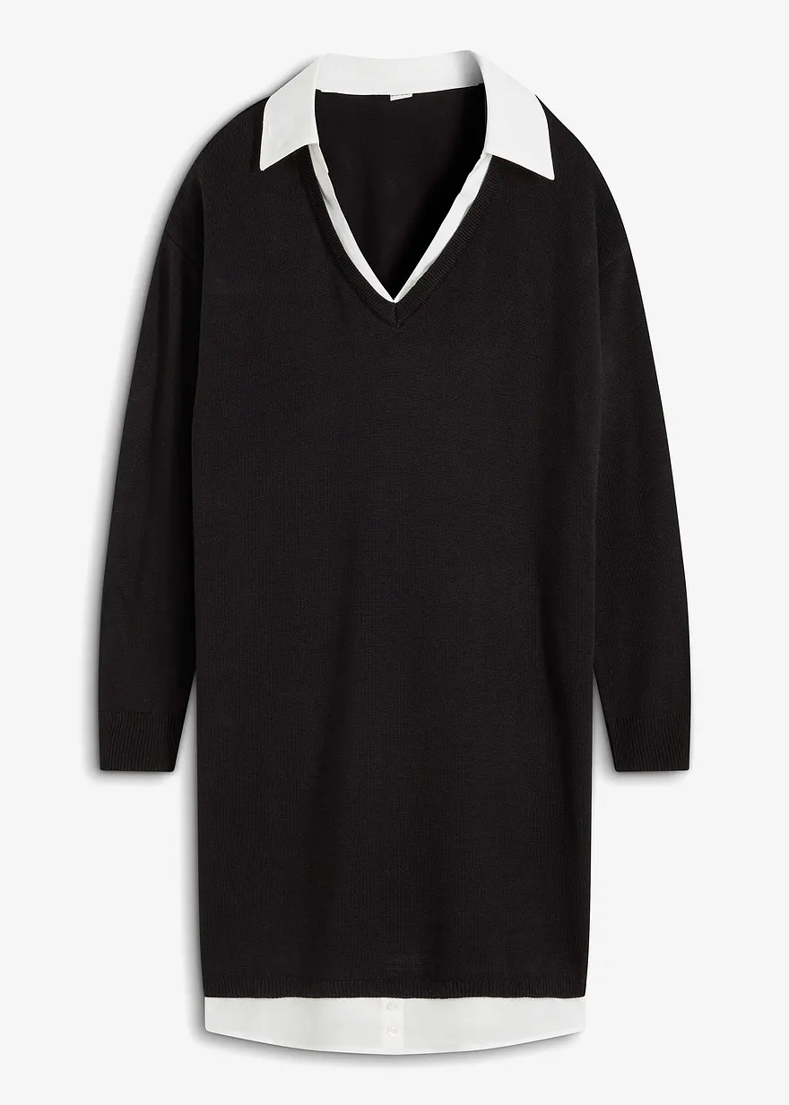 Strickkleid mit Blusen-Einsatz