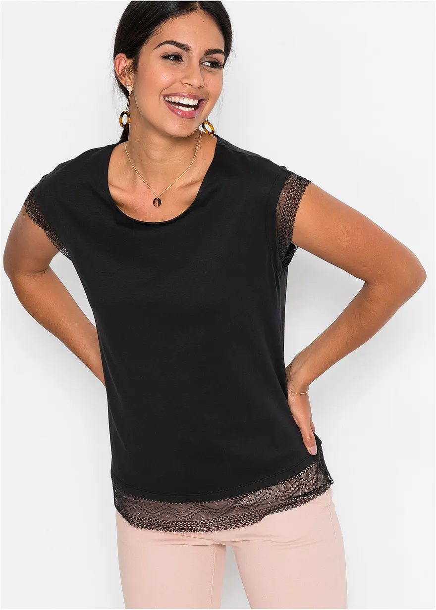 Boxy-Shirt mit Spitze