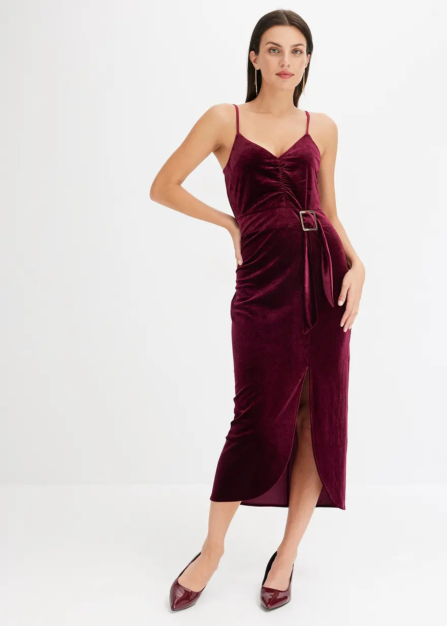 Midikleid aus softem Samt mit Spaghetti-Trägern