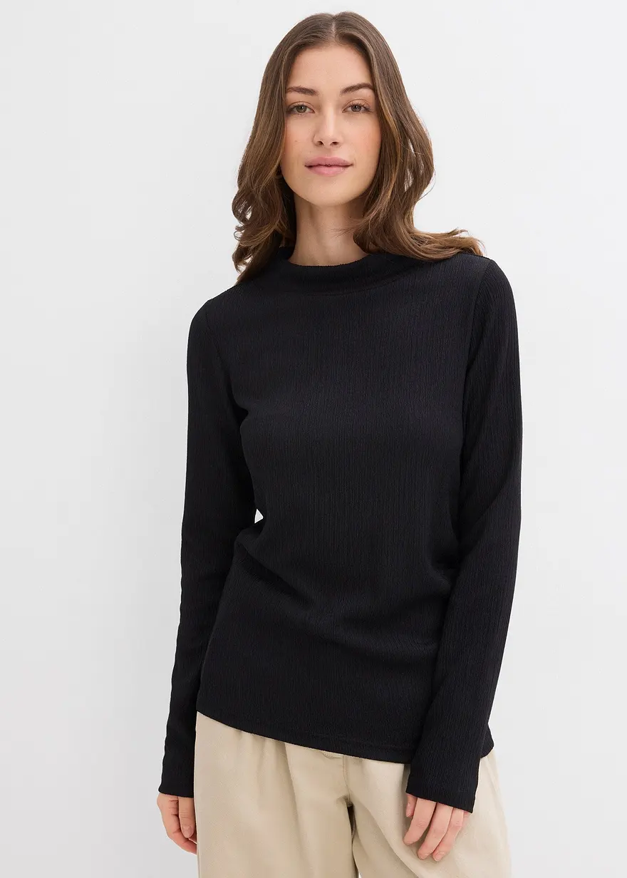 Langarmshirt aus strukturiertem Crêpe
