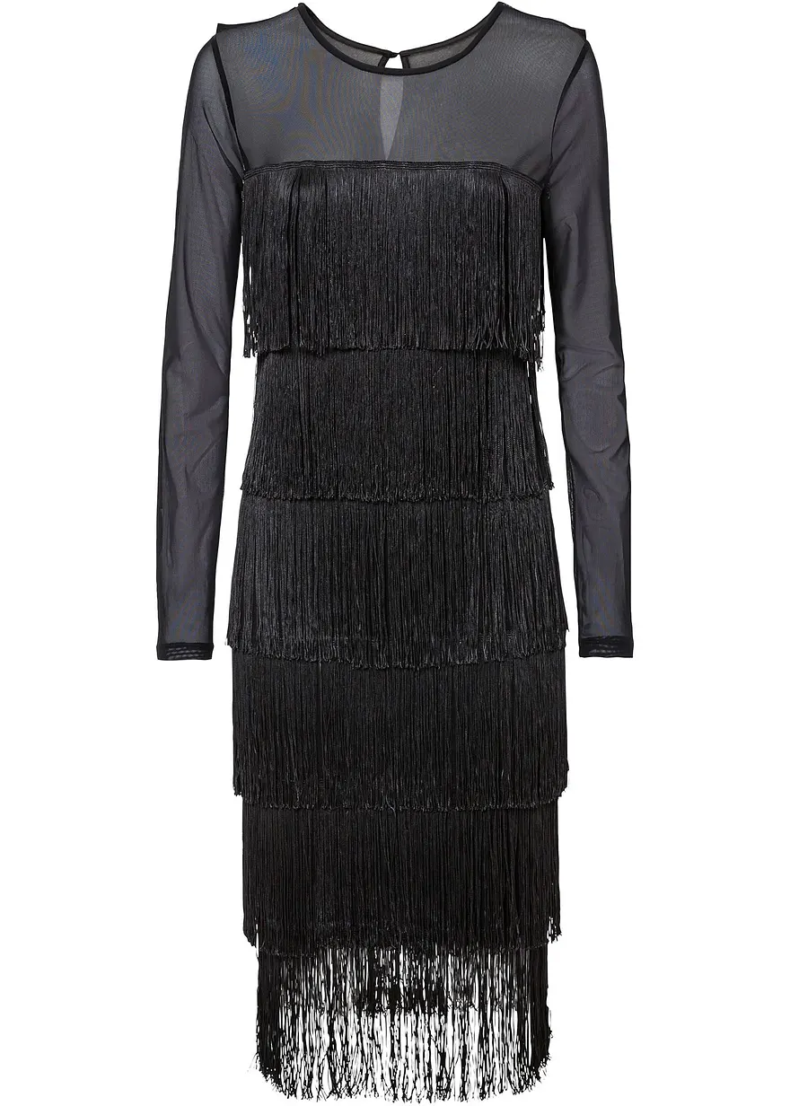 Midikleid aus luftigem Mesh mit Fransen