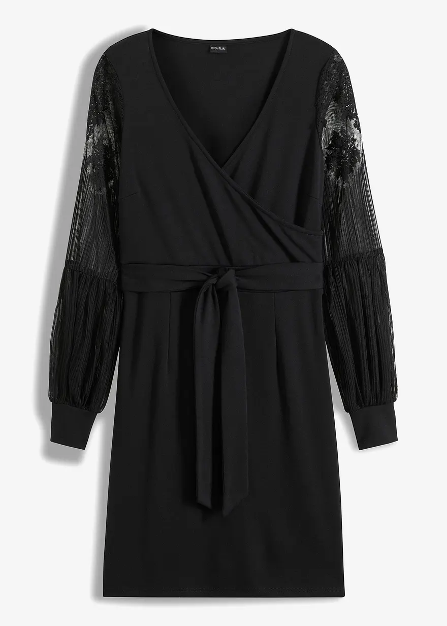Jerseykleid mit Spitzenärmeln