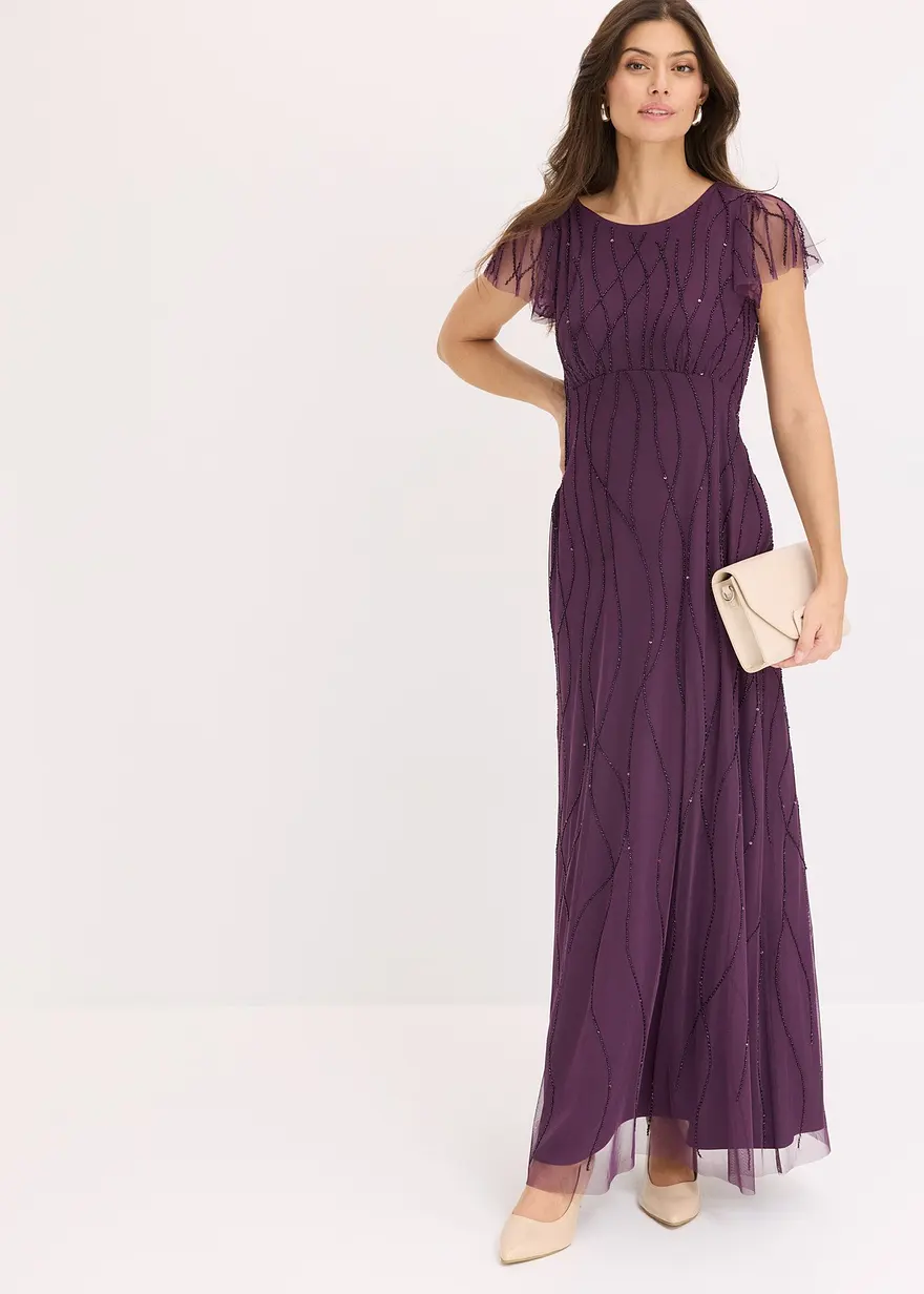Maxikleid aus zartem Tüll mit Perlenstickerei