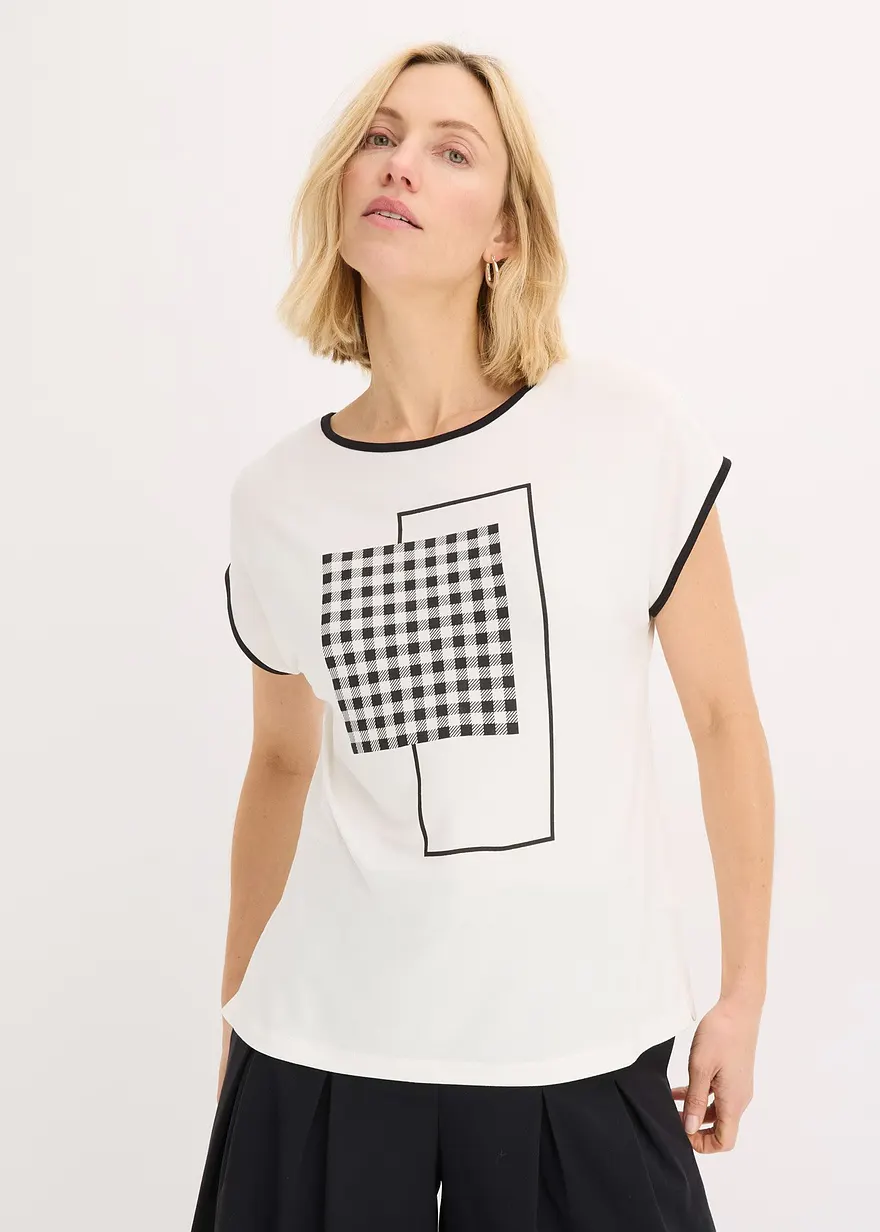 Shirt mit platziertem Druck und Kontrast Piping