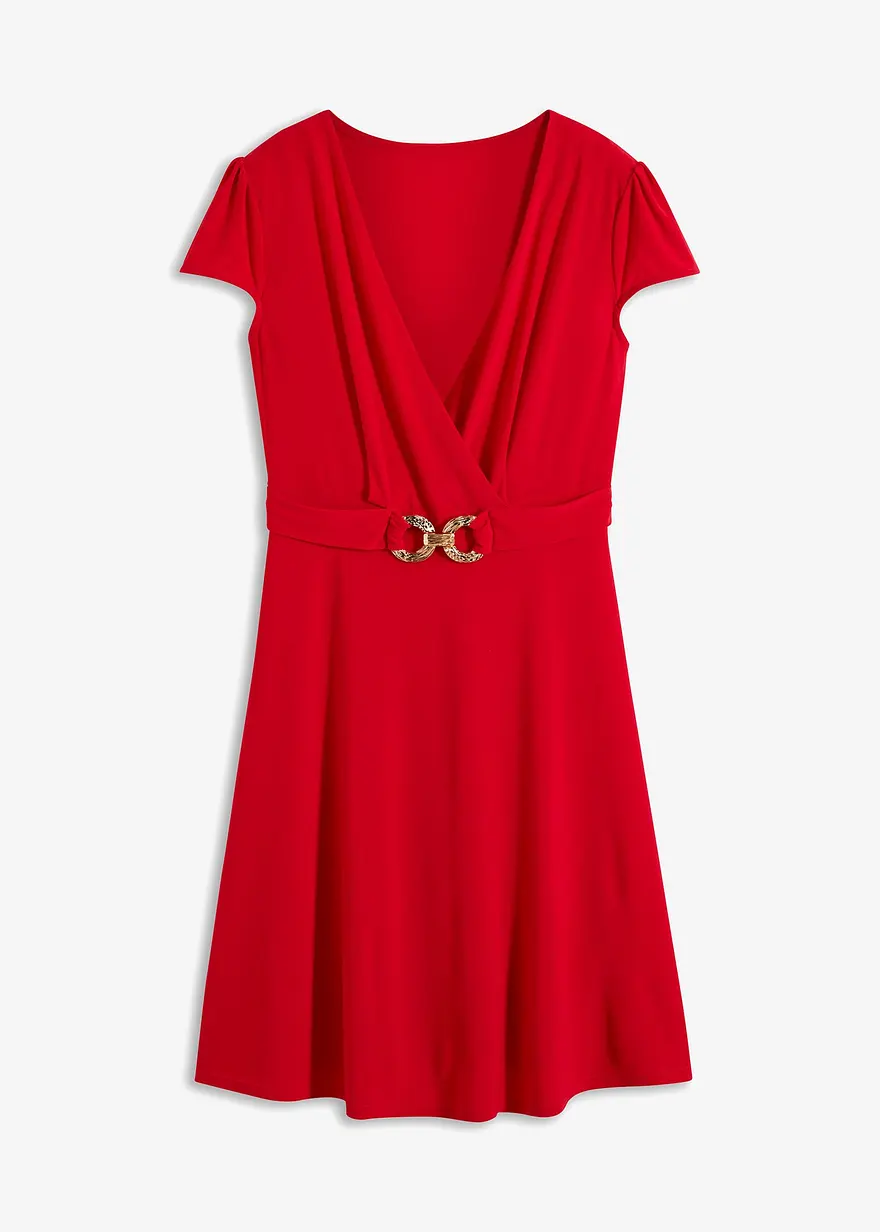 Jerseykleid mit dekorativer Schließe