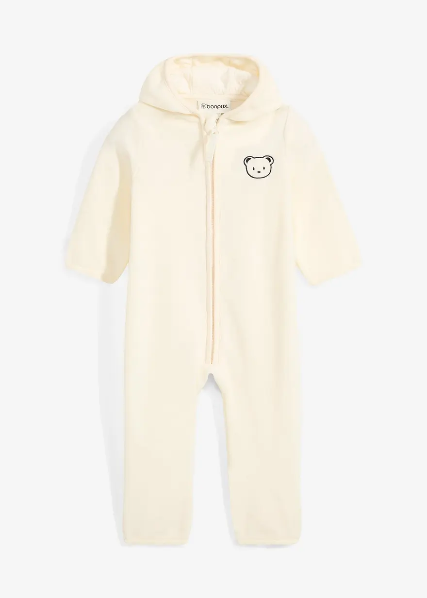 Fleece-Overall mit Kapuze und durchgehendem Reißverschluss