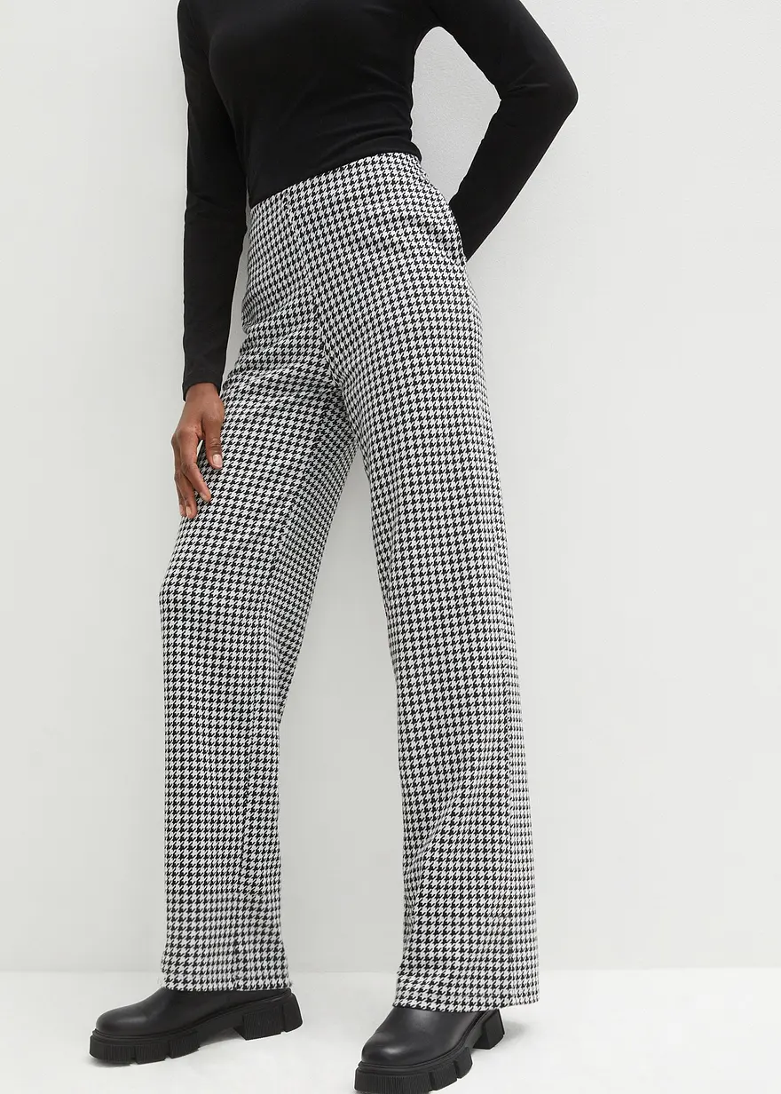 Stretch-Hose mit Hahnentrittmuster, Wide leg