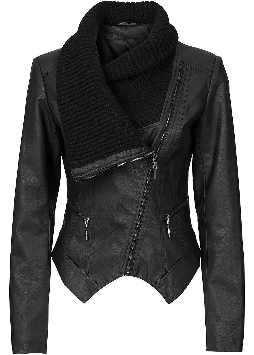 Lederimitat-Jacke mit Schalkragen