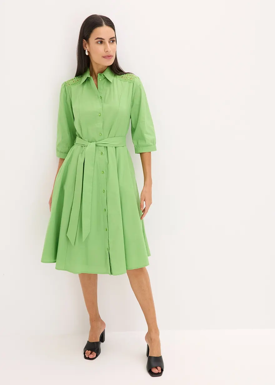 Hemdblusenkleid mit Spitze und Bindeband