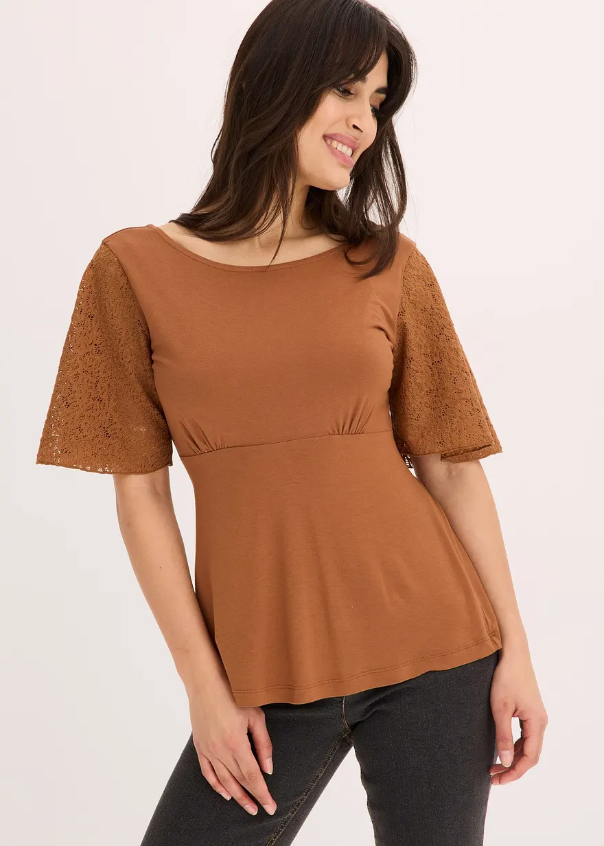 Shirt mit Spitzenärmeln