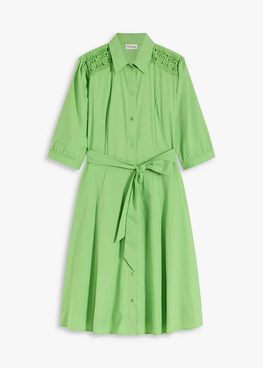 Hemdblusenkleid mit Spitze und Bindeband