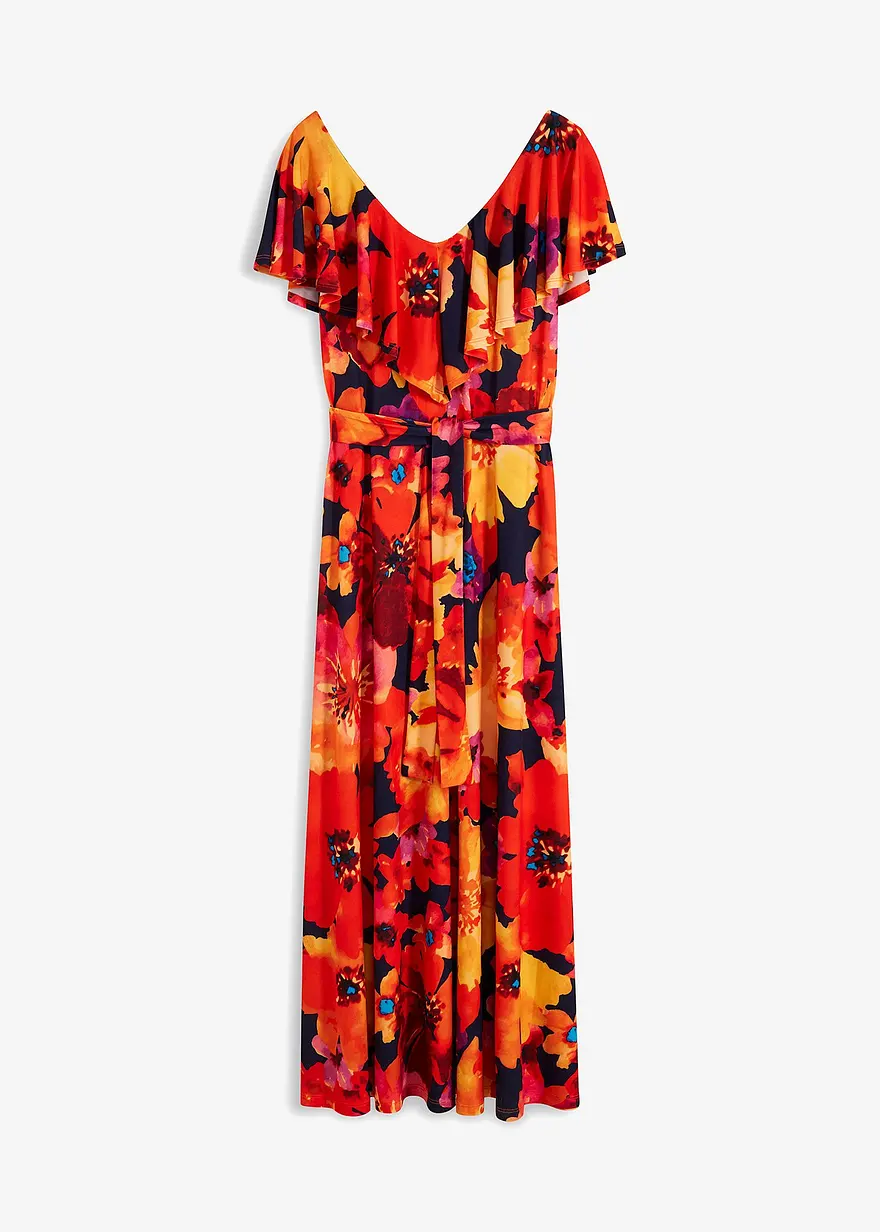 Maxikleid mit Volant und Gürtel