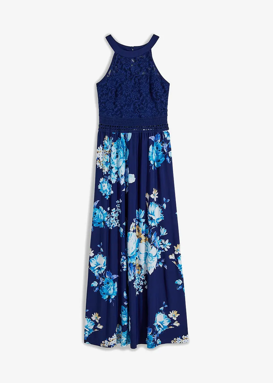 Sommer-Maxikleid mit Blumen-Print und Spitze