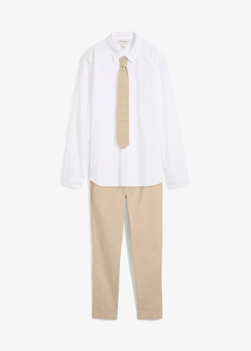 Chinohose, Langarmhemd und Krawatte (3-tlg.Set)