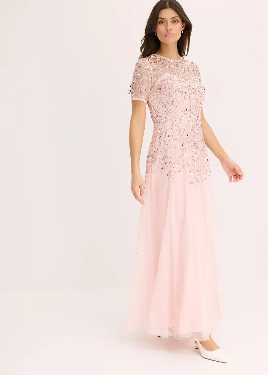 Maxikleid aus zartem Tüll mit Paillettenstickerei
