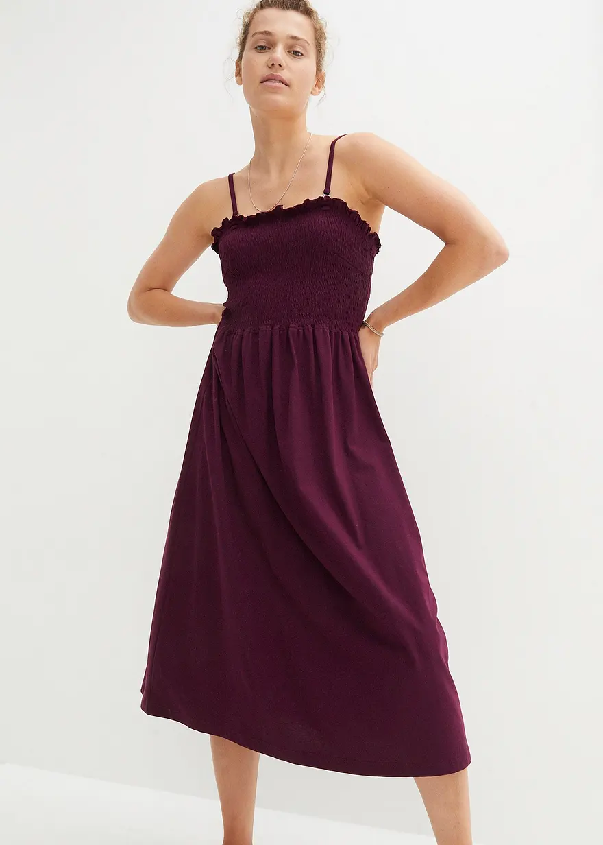 Jersey-Kleid mit Smock, wadenbedeckt
