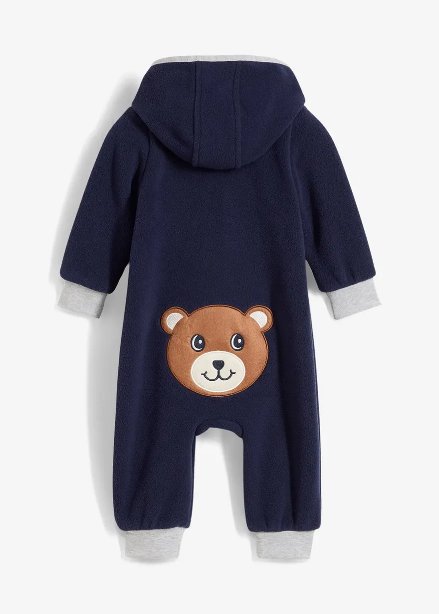 Fleeve-Overall mit Kapuze und Bärchen-Applikation
