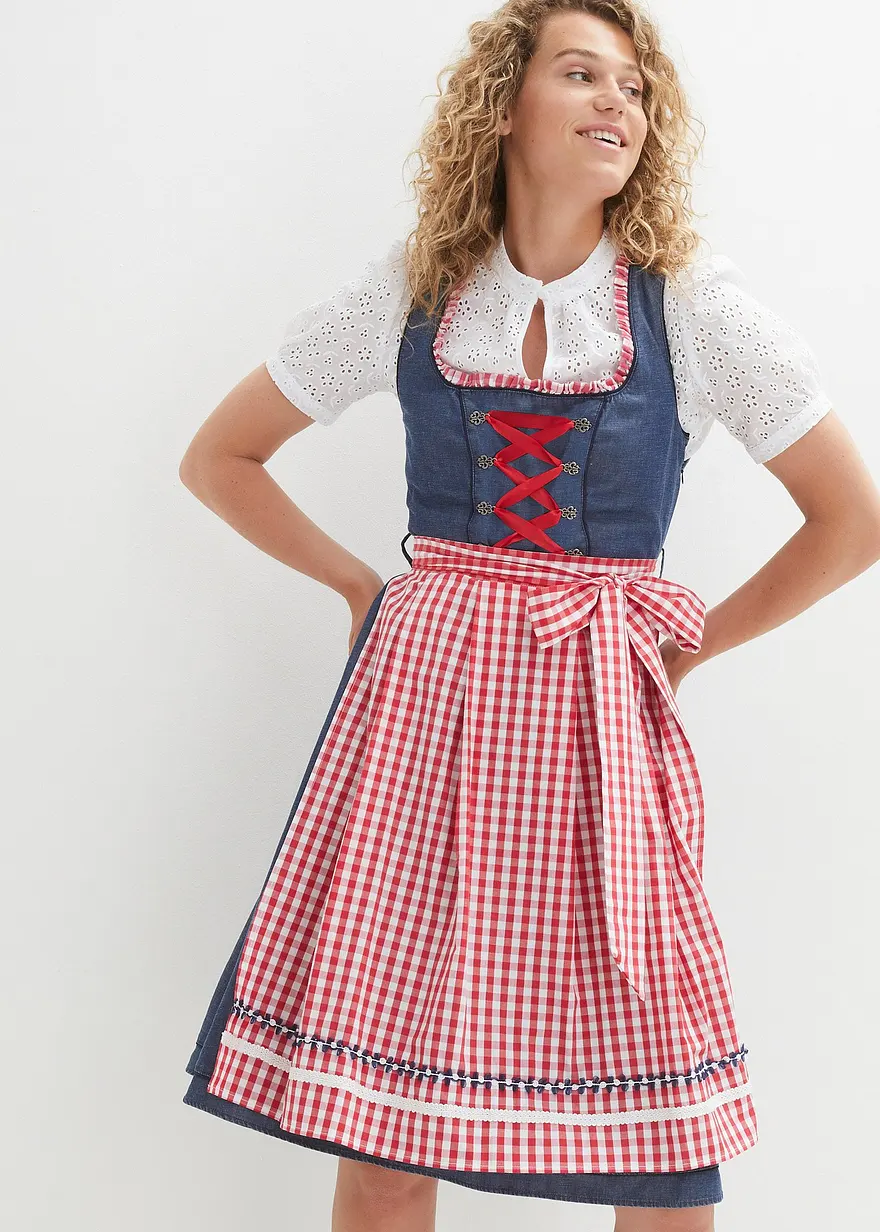 Dirndl in Jeansoptik mit Schürze, knieumspielend (2-tlg.Set)