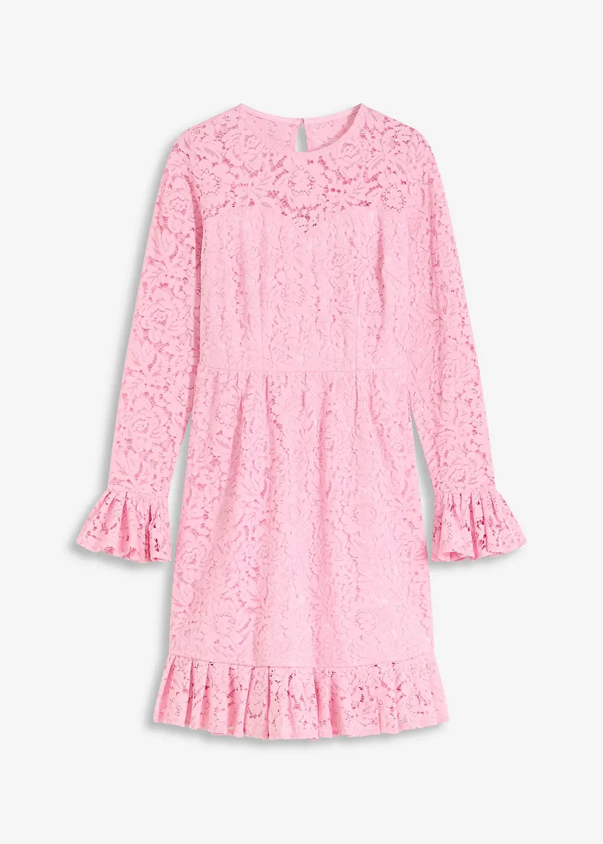 Spitzenkleid mit Satinband und Volants