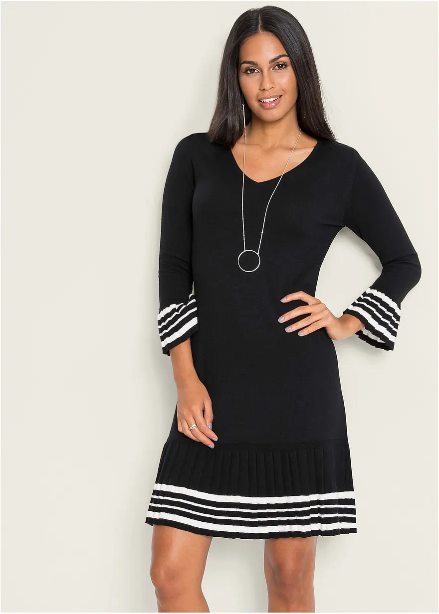 Strickkleid mit plissiertem Rock