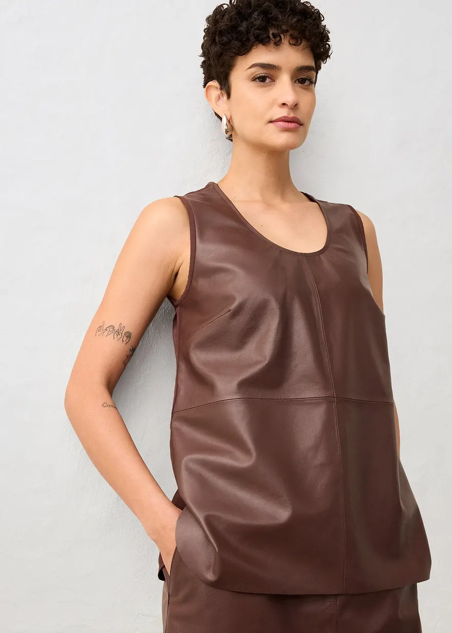 Tanktop mit Vorderseite aus Lammnappa-Leder