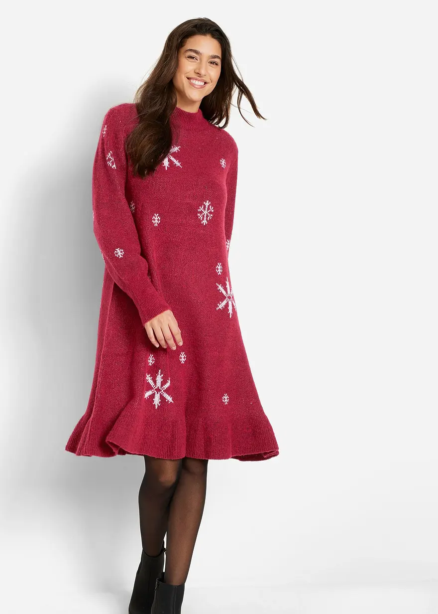 Strickkleid mit Schneeflocken-Print