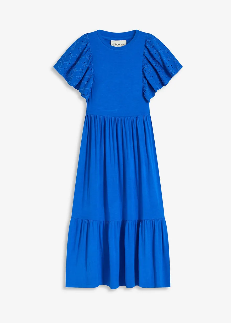 Jerseykleid mit Lochstickerei aus softem Viskose-Mix
