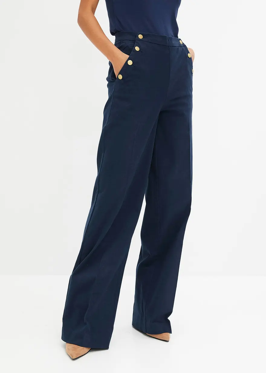 Wideleg-Hose mit Goldknöpfen