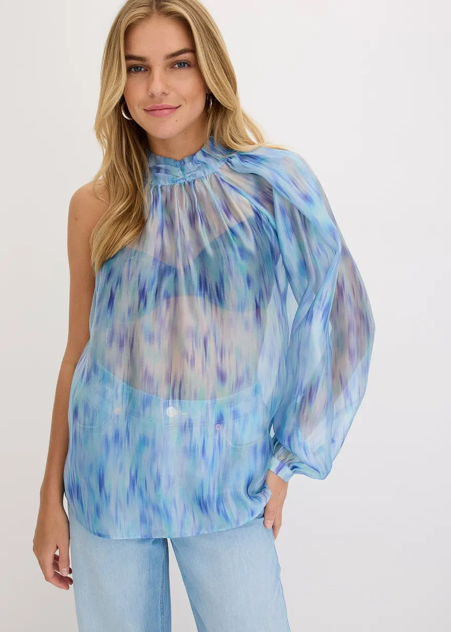 One-Shoulder Chiffonbluse mit leichter Transparenz