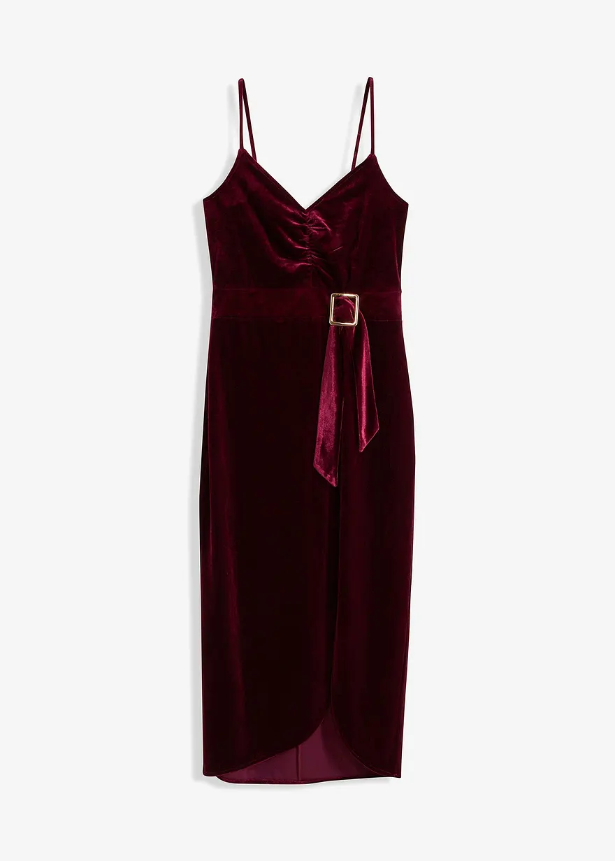 Midikleid aus softem Samt mit Spaghetti-Trägern