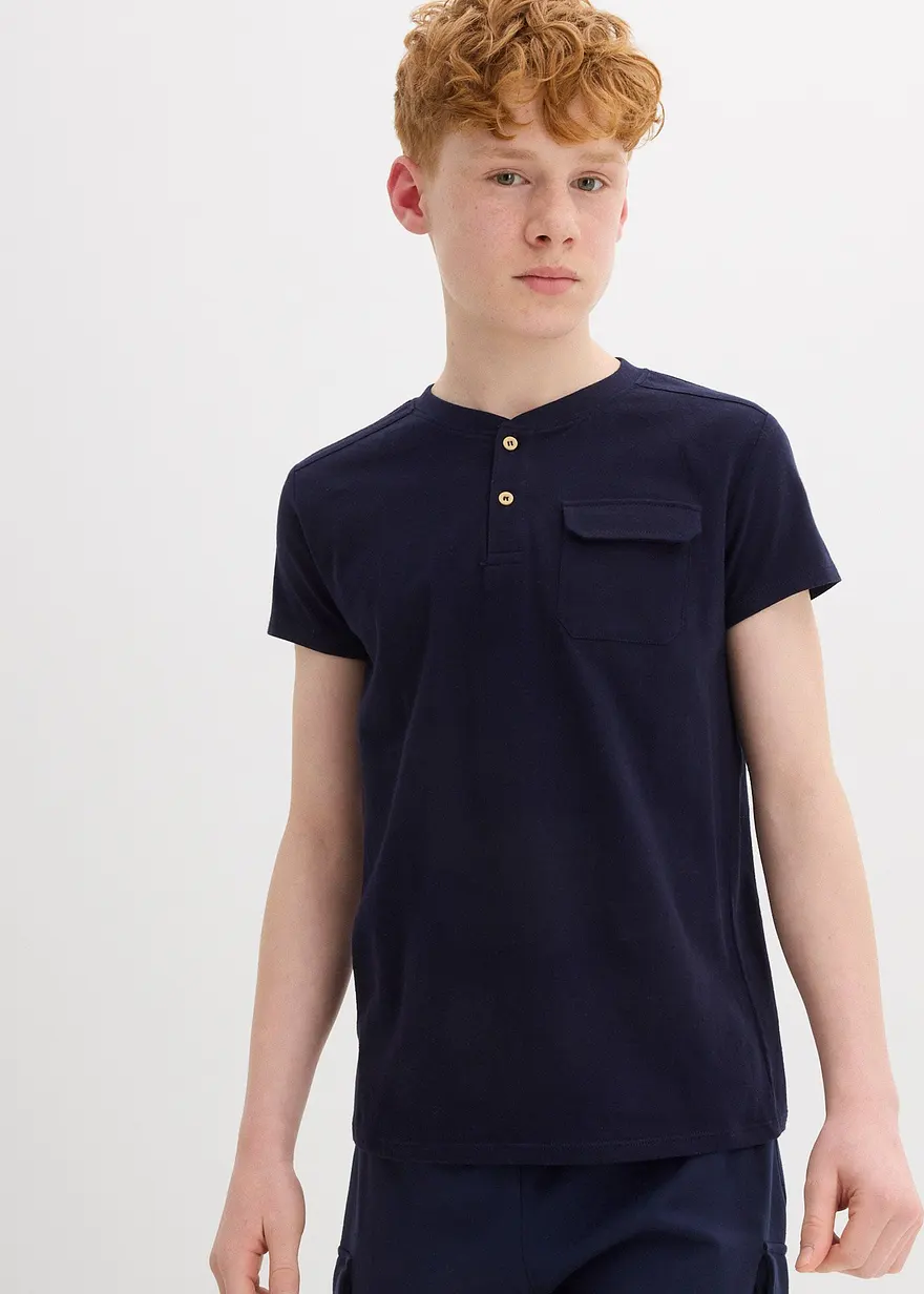 Henleyshirt mit Bio-Baumwolle, Kurzarm (2er Pack)