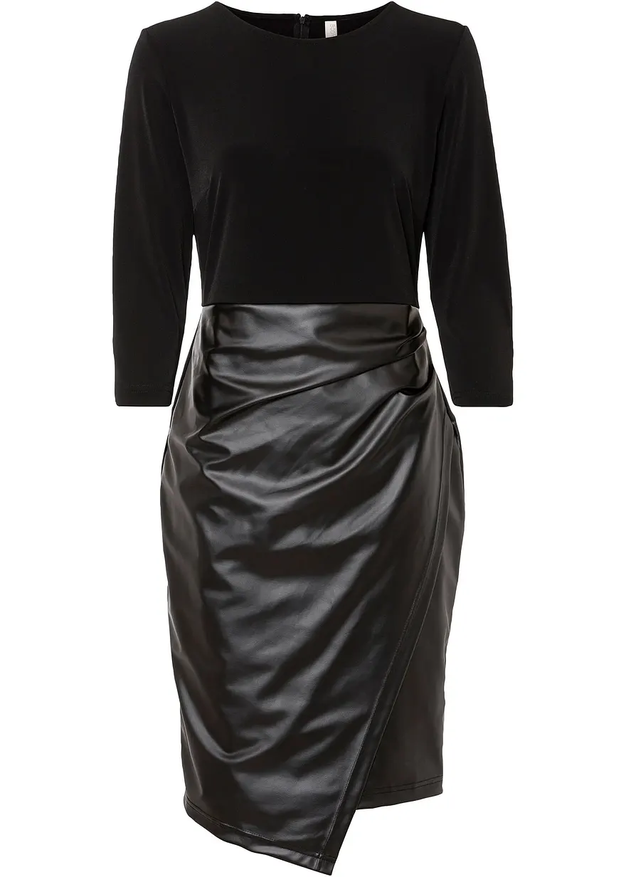 Lederimitat-Kleid mit Jersey-Oberteil